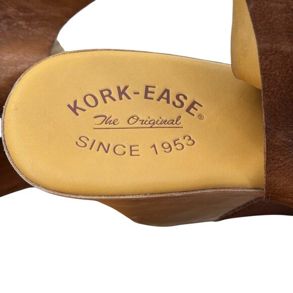 Kork Ease Comfort Wedge Sandal Peep Toe Ankle Wrap Women’s SZ 10 Brown Leather - Picture 10 of 12